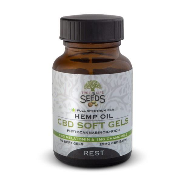 Tree of Life Seeds - Hemp Oil - CBD Soft Gels - REST - Melatonin - Chamomile - 25MG